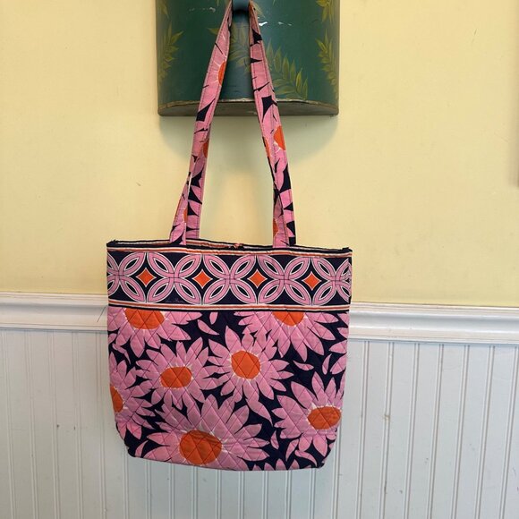 Vera Bradley Quilted Floral Tote Bag With Pink & Orange Sunflower Print - Picture 3 of 7